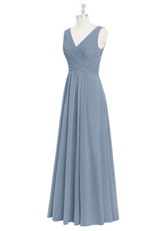 Azazie Flora Bridesmaid Dresses Dusty Blue A-Line Pleated Chiffon Dress image9