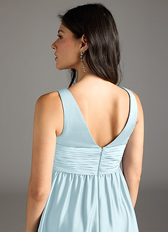 Azazie Yetta Maternity Bridesmaid Dresses A-Line Pleated Stretch Satin Floor-Length Dress image5