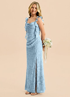 Azazie Jessamine Junior Vestido Azul Cielo de Devorado Floral de Corte Sirena con Escote corazón image3