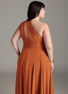 Azazie Charlize Bridesmaid Dresses Cinnamon A-Line One Shoulder Chiffon Dress image13
