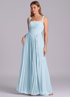 Azazie Mina Abiti da Damigella Abito A-Line in Chiffon Plissettato Azzurro image1