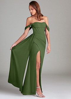 Azazie Amyra Bridesmaid Dresses Olive Sheath Off the Shoulder Chiffon Convertible Dress image2