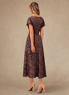 Azazie Vera Mother of the Bride Dresses Espresso A-Line Pleated Floral Burnout Dress image3
