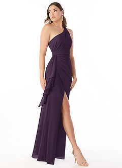Azazie Maive Bridesmaid Dresses Plum Sheath Pleated Ruffle Chiffon Dress image3