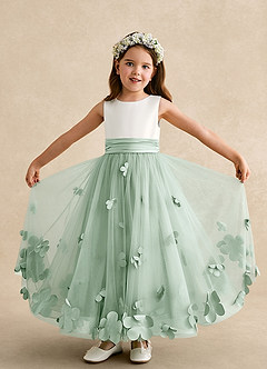 Azazie Vi Flower Girl Dresses Agave A-Line Sleeveless Tulle Dress image5
