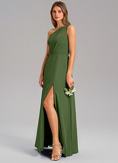 Azazie Phaedra Bridesmaid Dresses Olive A-Line One Shoulder Chiffon Dress image5