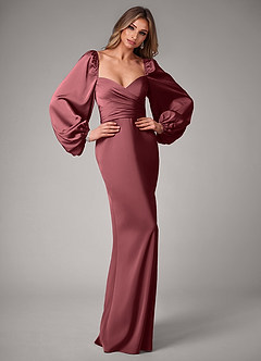 Azazie Sonata Brudtärnklänningar Klänning av Tubklänning i Stretch Satin Långärmad Merlot Konvertibel image5