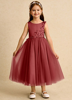 Azazie Malva Flower Girl Dresses Rust Ball-Gown Bow Tulle Dress image1