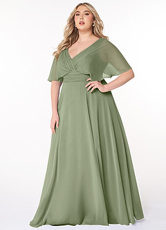 Azazie Pamela Bridesmaid Dresses Pistachio A-Line V-Neck Pleated Chiffon Dress image6