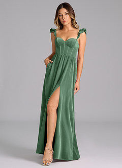 Azazie Denisse Robes de demoiselle d'honneur Robe Trapèze en velours Rayé Eucalyptus image1