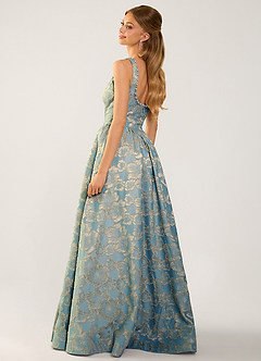Cimaya Lake Blue Square-Neck Jacquard Prom Dress image2