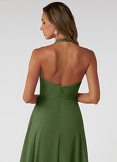 Azazie Tessie Bridesmaid Dresses Olive A-Line V-Neck Pleated Chiffon Dress image4