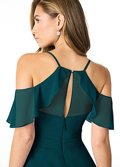 Azazie Dakota Bridesmaid Dresses Pine A-Line V-Neck Pleated Chiffon Dress image4
