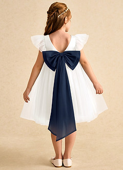 Azazie Munchkin Flower Girl Dresses Ivory Dark Navy A-Line Bow Tulle Dress image1