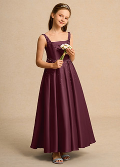 Azazie Mochi Girls Formal Abiti da Ragazza di Fiori Abito Principessa in Raso Opaco Plissettato Cabernet image4