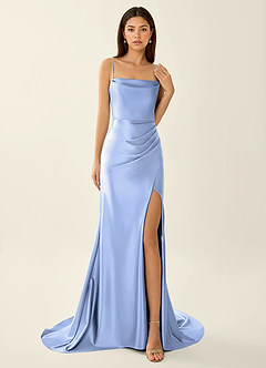 Philomena Ljusblå Korsett Stretchig Satin Sjöjungfrubalklänning image5