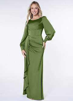 Azazie Raye Robes de demoiselle d'honneur Robe Sirène en Satin extensible Manche longue Genévrier image1