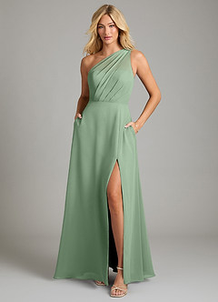 Azazie Phaedra Bridesmaid Dresses Matcha A-Line One Shoulder Chiffon Dress image11