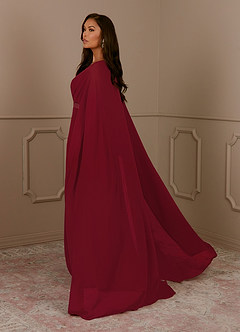 Azazie Isa Mother of the Bride Dresses Burgundy A-Line V-Neck Pleated Chiffon Dress image3