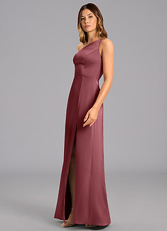 Azazie Phaedra Bridesmaid Dresses Desert Rose A-Line One Shoulder Stretch Satin Dress image5