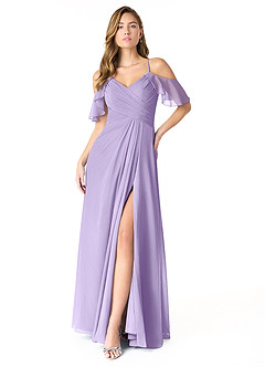 Azazie Dakota Bridesmaid Dresses Lilac A-Line V-Neck Pleated Chiffon Dress image1