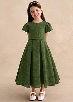 Azazie Princes Blumenmädchenkleider A-Linie Plissee Blumen-Burnout Kleid Olivgrün image4