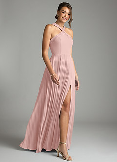 Azazie Afra Abiti da Damigella Abito A-Line in Chiffon Plissettato Rosa Cipria image6