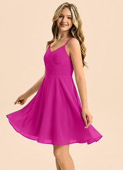 Azazie Avelina Junior Fuchsia A-Line Pleated Chiffon Dress image4