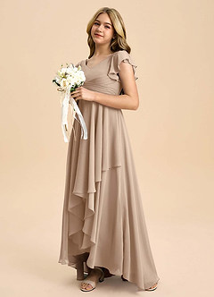 Azazie Caria Junior Taupe A-Line Pleated Chiffon Dress image5
