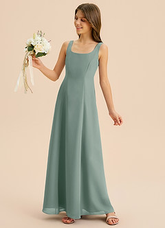 Azazie Lambie Junior Silver Sage A-Line Pleated Chiffon Dress image3