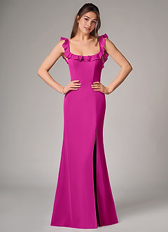 Azazie Callie Bridesmaid Dresses Fuchsia Mermaid Side Slit Chiffon Convertible Dress image1