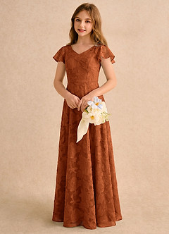 Azazie Narin Girls Formal Abiti da Ragazza di Fiori Abito A-Line in Burnout Floreale con Maniche Arancia Bruciata image4