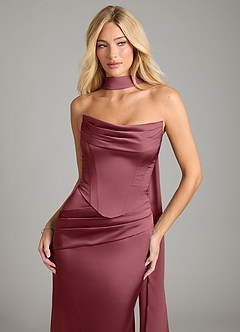 Azazie Sorrel Bridesmaid Dresses Desert Rose Mermaid Strapless Stretch Satin Convertible Dress image7
