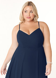 Azazie Clarissa Bridesmaid Dresses Dark Navy A-Line V-Neck Chiffon Dress image11