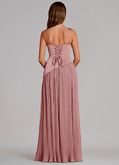Azazie Stephanie Vestidos de damas de honor Vestido de Rosa Polvorienta de Satén Elástico de Corte en A con Plisado image5