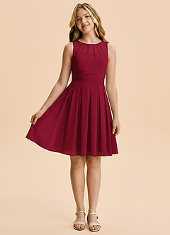 Azazie Bibiane Junior Burgundy A-Line Pleated Chiffon Dress image3