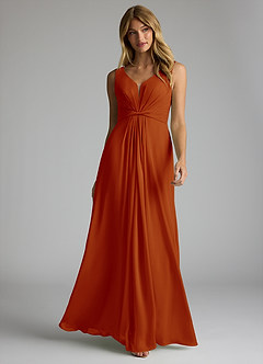 Azazie Gina Bridesmaid Dresses Paprika A-Line V-Neck Pleated Chiffon Dress image1