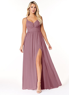 Azazie Rayna Final Sale Vintage Mauve A-Line V-Neck Pleated Chiffon Dress image1