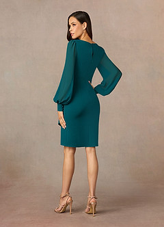 Azazie Karen Mère de la mariée Robes Robe Fourreau en Crêpe Élastique Plissée Paon image4