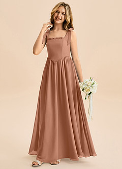 Azazie Delia Junior Abito A-Line in Chiffon Fiocco Bronzo image4