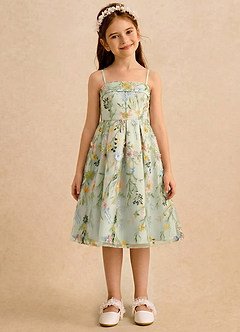 Azazie Meadow Girls Formal Final Sale Dusty Sage A-Line Pleated Lace Dress image4