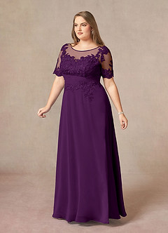 Azazie Raissa Final Sale Grape A-Line Lace Chiffon Dress image11