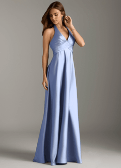 Azazie Tessie Bridesmaid Dresses Ice A-Line Pleated Stretch Satin Dress image4