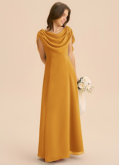 Azazie Lambie Junior Butterscotch A-Line Pleated Chiffon Dress image5