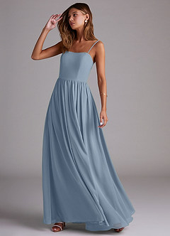 Azazie Calianna Bridesmaid Dresses Dusty Blue A-Line Off the Shoulder Chiffon Convertible Dress image3