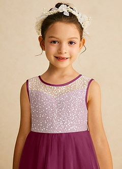 Azazie Tay Flower Girl Dresses Mulberry A-Line Sequins Tulle Dress image7
