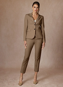 front Victoria Truffle Refined Weave Cropped Dress Pants