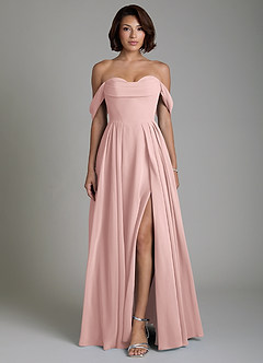 Azazie Loisa Robes de demoiselle d'honneur Robe Trapèze Convertible en Mousseline de soie Corset Rose Poudré image1