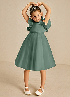 Azazie Kaeya Flower Girl Dresses Eucalyptus A-Line Bow Tulle Dress image3