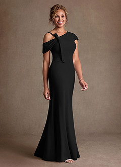 Azazie Rachael Abiti per la Madre della Sposa Abito Tubino in Crepe Elasticizzato a Spalla Scoperta Nero image2